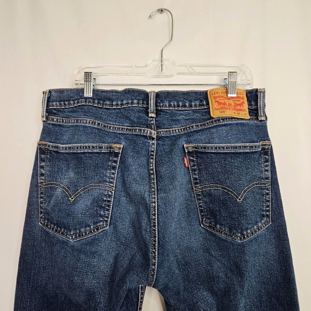 Men's LEVIS 505 Straight Leg Jeans size 36x34 MEDIUM WASH BLUE Denim Regular Fit - Picture 7 of 7